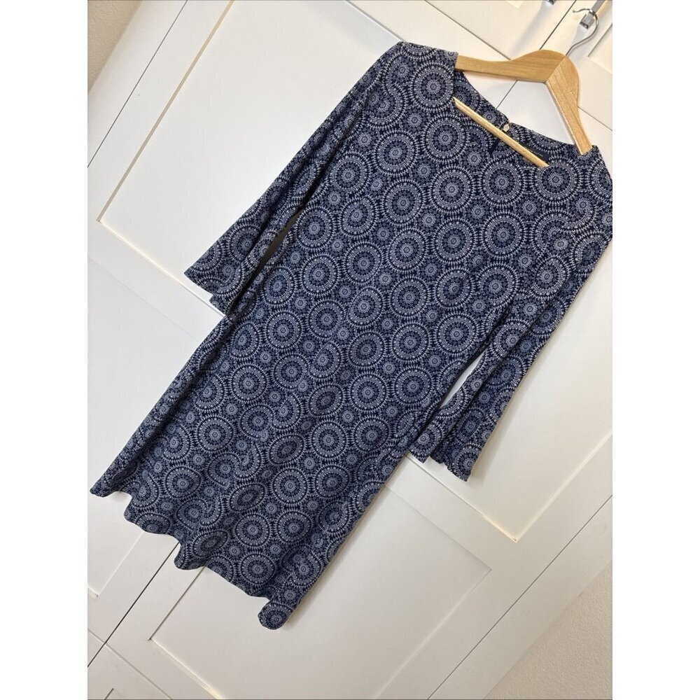 Tommy Hilfiger Navy Blue & White Medallion Print 3/4 Sleeve Back Zip Dress 10 - Picture 6 of 11